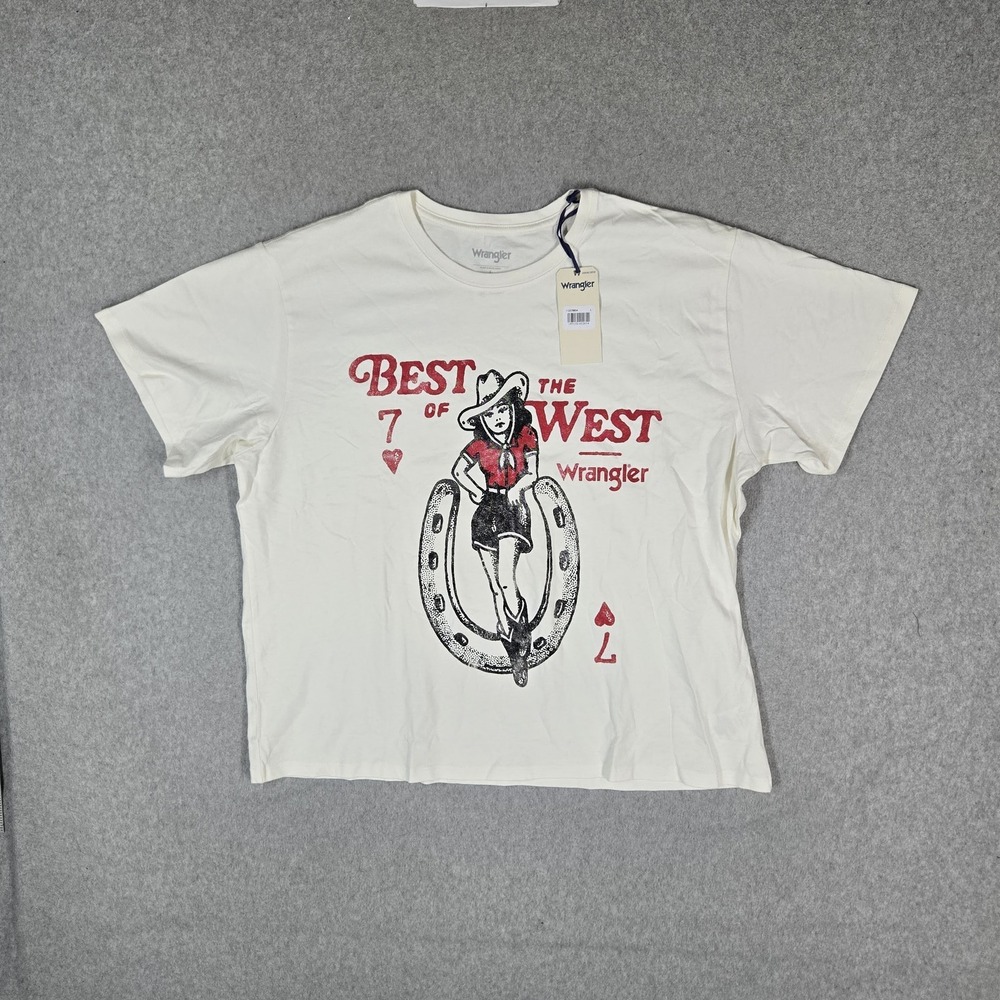 Wrangler Women Shirt L White Best Of The West Girlfriend Tee Short Sleeve NWT